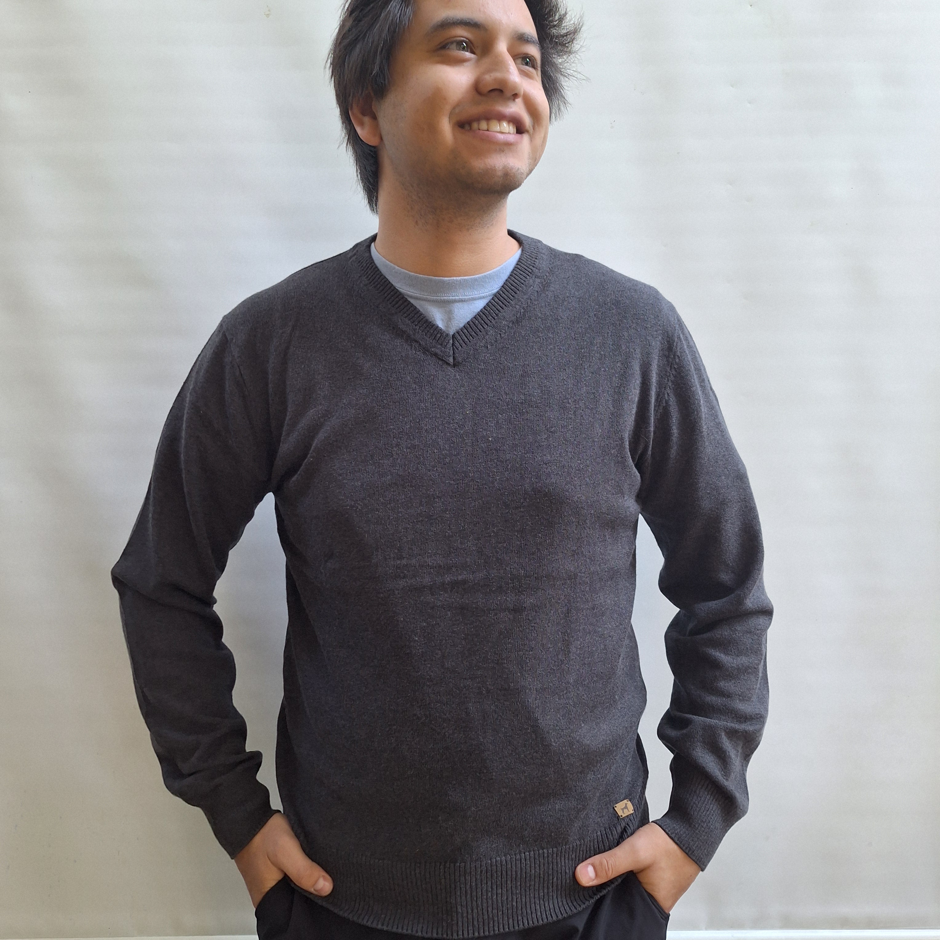 Sweater Cuello V Algodon/ Lana Merino Hombre