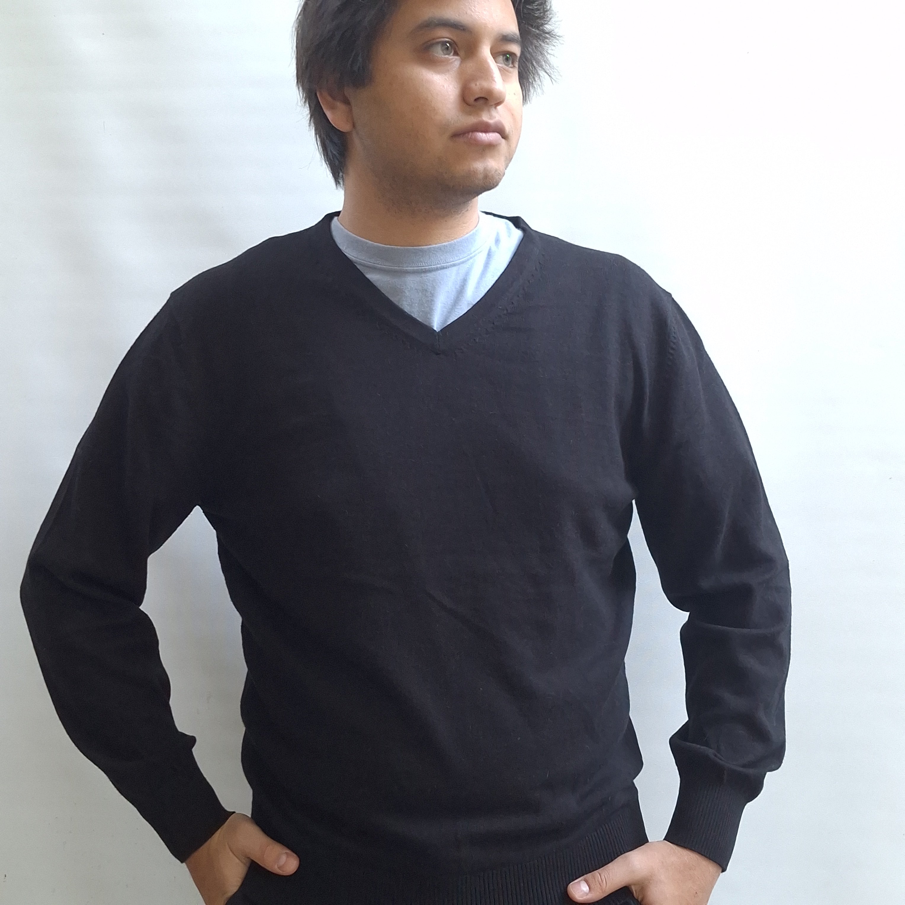 Sweater Cuello V Algodon/ Lana Merino Hombre