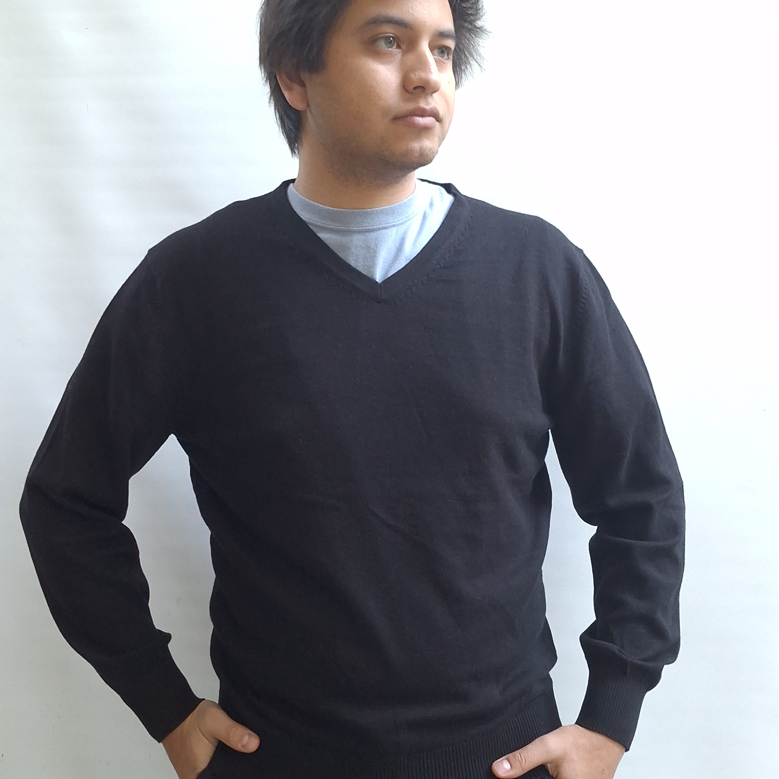 Sweater Cuello V Algodon/ Lana Merino Hombre