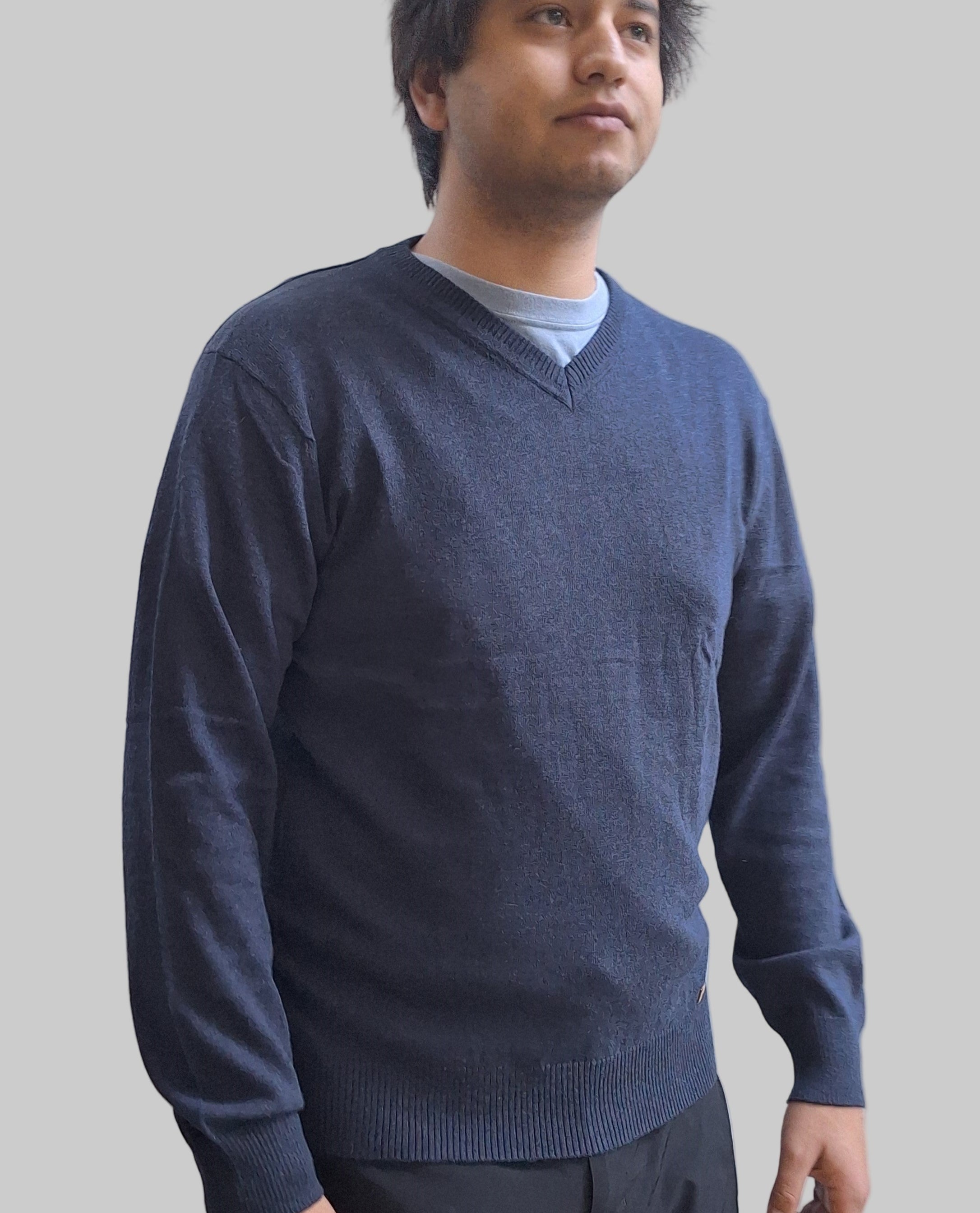 Sweater Cuello V Algodon/ Lana Merino Hombre