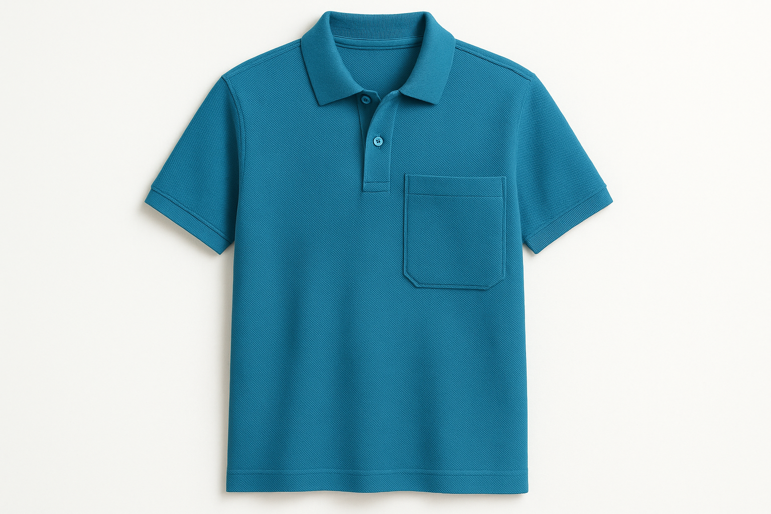 Polera Polo Pique  color calipso, con Bolsillo extragrande